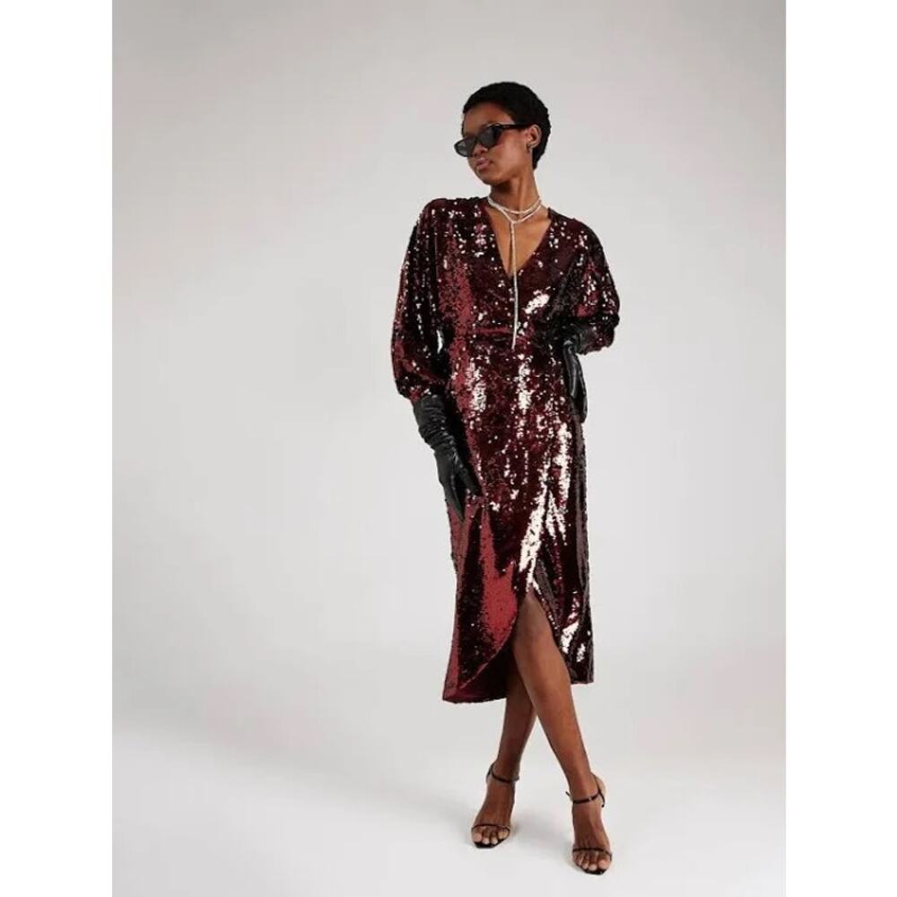 Ted Baker Emmalee Sequin Dress Burgundy Party Glam Chic Size 2 US 6